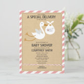 エアメール特別配達ストークガールベビーシャワー 招待状 (スタンド正面)