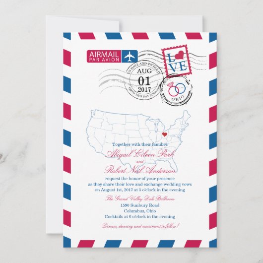 エアメール結婚オハイオ 招待状 (正面)