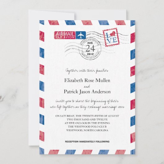 エアメール結婚式招待状 招待状 (正面)