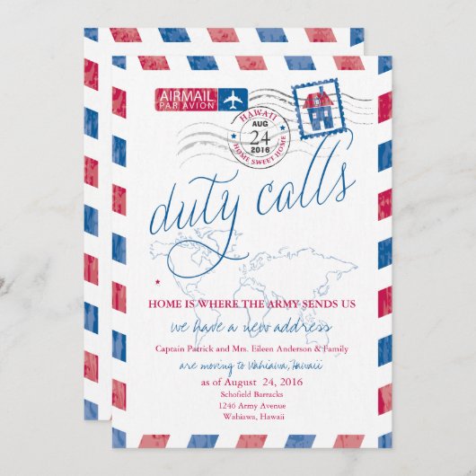 エアメール軍隊ハワイへの移行のお知らせ 招待状 (正面/裏面)
