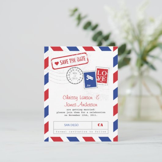 エアメール カード Save the Date (スタンド正面)