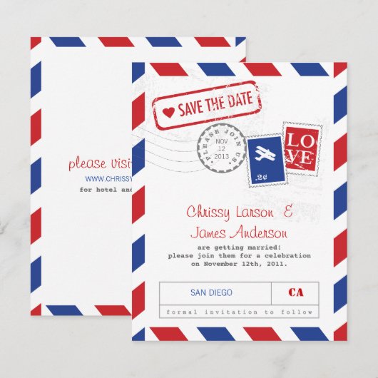 エアメール カード Save the Date (正面/裏面)