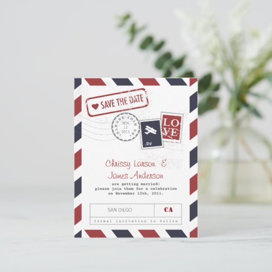 エアメール カード Save the Date (スタンド正面)