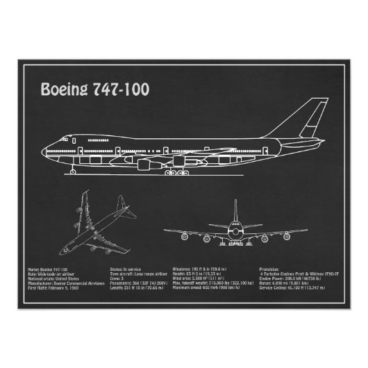エアライナー747 – 航空機の設計図スケッチ計画PD フォトプリント (正面)