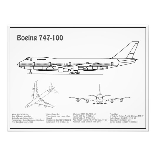 エアライナー747 – 飛行機の設計図スケッチ計画BD フォトプリント            (正面)