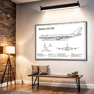 エアライナー747 – 飛行機の設計図スケッチ計画BD ポスター