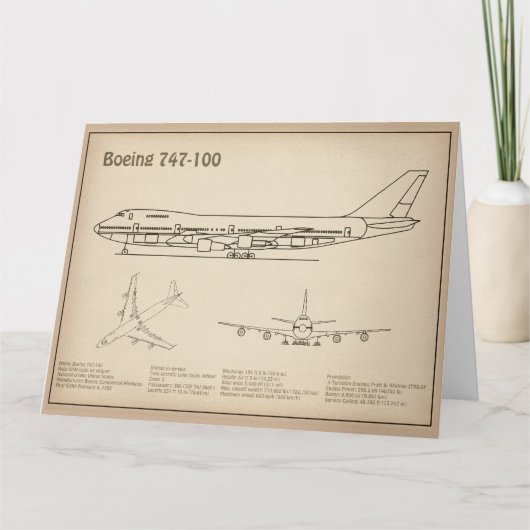 エアライナー747 – 飛行機の設計図スケッチ計画SD サンキューカード (正面)