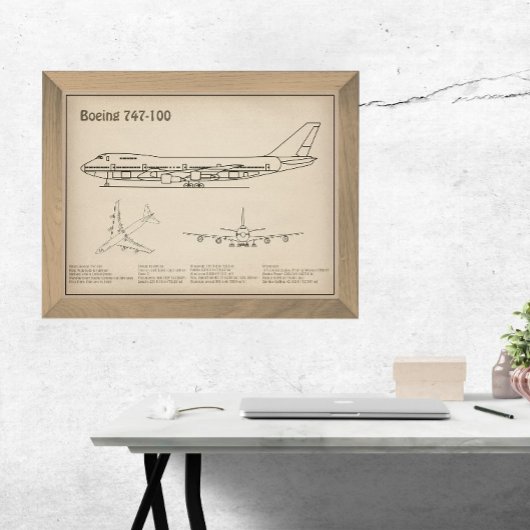エアライナー747 – 飛行機の設計図スケッチ計画SD フォトプリント           