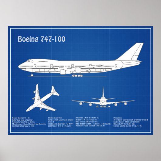 エアライナー747 – 飛行機設計図スケッチ計画ABD ポスター (正面)