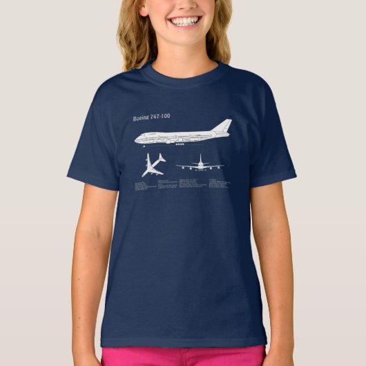 エアライナー747 – 飛行機設計図スケッチ計画ABD Tシャツ (正面)