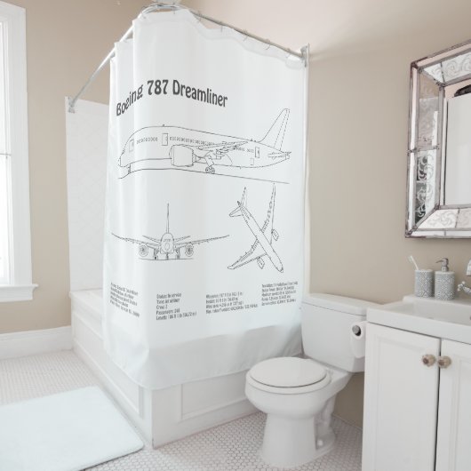エアライナー787 – 飛行機の設計図スケッチ計画BD シャワーカーテン (インサイチュ)