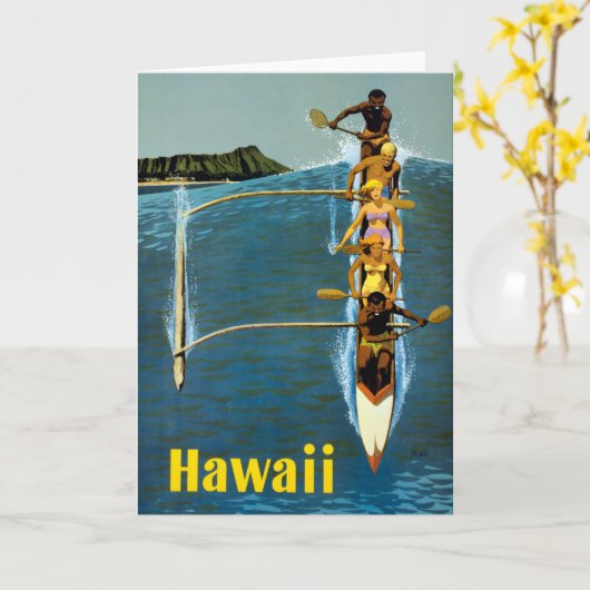 エアラインの統一されたハワイへの旅行ポスター カード (黄色い花)