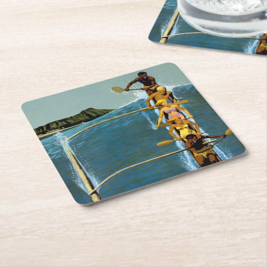 エアラインの統一されたハワイへの旅行ポスター スクエアペーパーコースター (アングル)