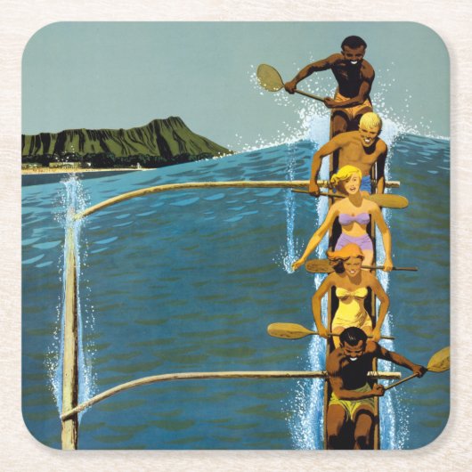 エアラインの統一されたハワイへの旅行ポスター スクエアペーパーコースター (正面)