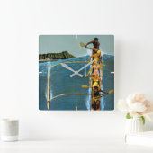 エアラインの統一されたハワイへの旅行ポスター スクエア壁時計 (ホーム)