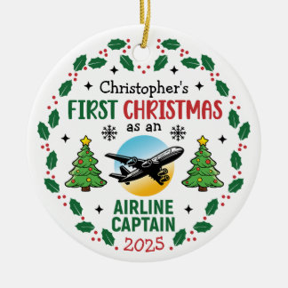 エアラインキャプテンの初めてのクリスマスパイロットパーソナライズ セラミックオーナメント