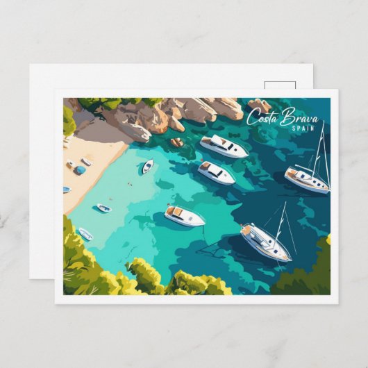 エアリアルビューコスタブラバスペインイラストレーション ポストカード (正面/裏面)