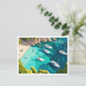 エアリアルビューコスタブラバスペインイラストレーション ポストカード (スタンド正面)