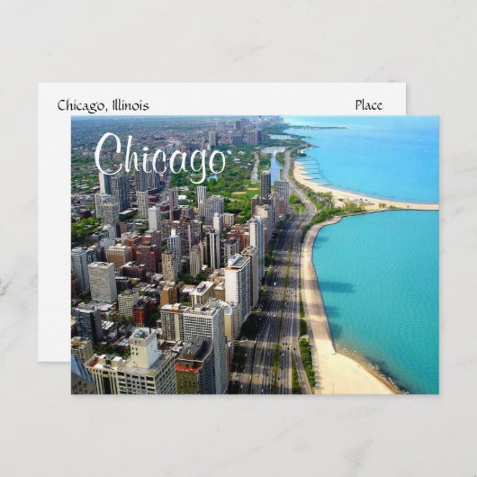 エアリアルビューシカゴイリノイ旅行証明書 ポストカード (正面/裏面)