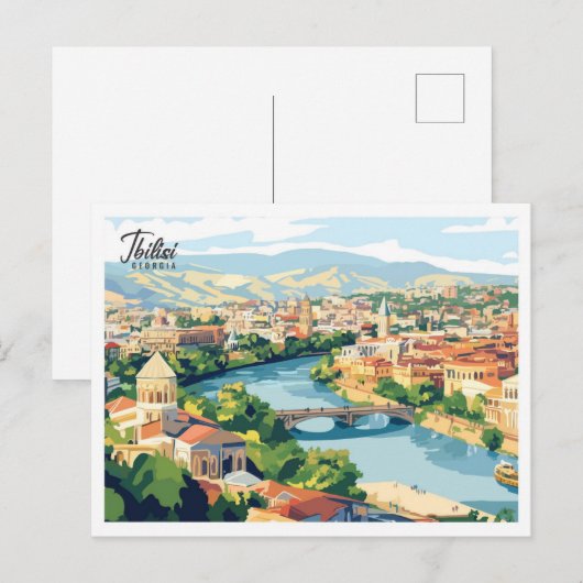 エアリアルビュートビリシグルジアイラストレーショントラベル ポストカード (正面/裏面)