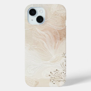 エアリーなボヘミアン風ボタニカルフラワーストラーアートデザイン iPhone 15ケース