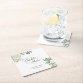 エアリーなユーカリグリーンのブライダルシャワー スクエアペーパーコースター (インサイチュ)