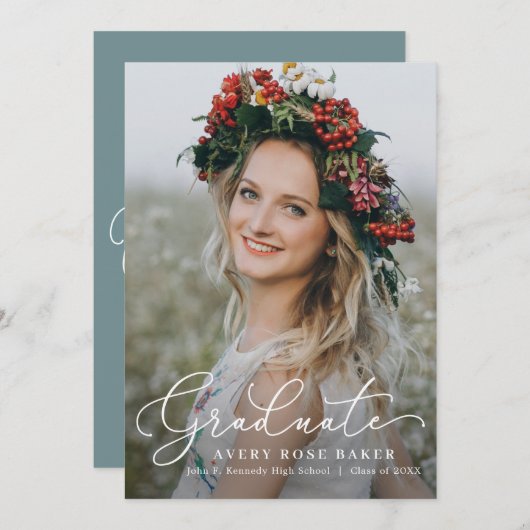 エアリーエレガンス編集可能カラー卒業招待状 案内状 (正面/裏面)