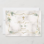 エアリーグリーナリーホワイトフローラ金ゴールドマーブルバプテスマ サンキューカード (正面)