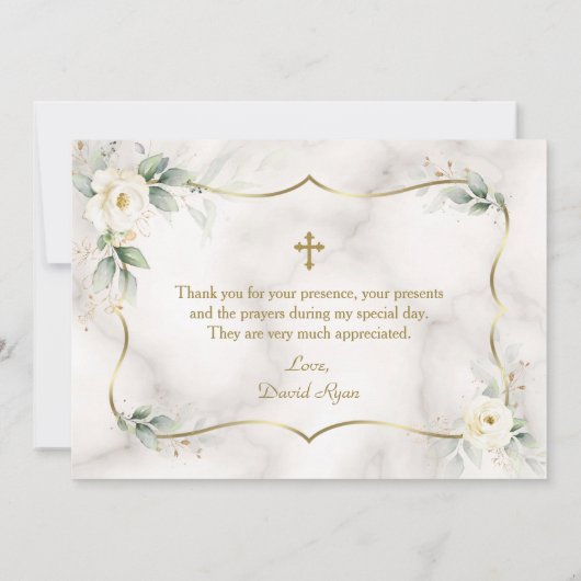 エアリーグリーナリーホワイトフローラ金ゴールドマーブルバプテスマ サンキューカード (裏面)