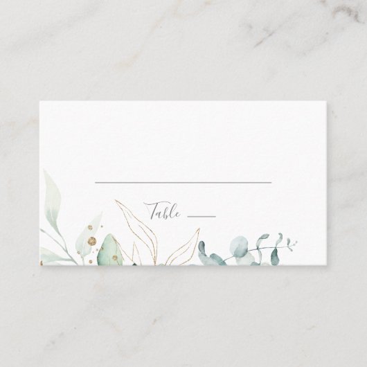 エアリーグリーンと金ゴールドリーフフラッ結婚ト プレイスカード (正面)