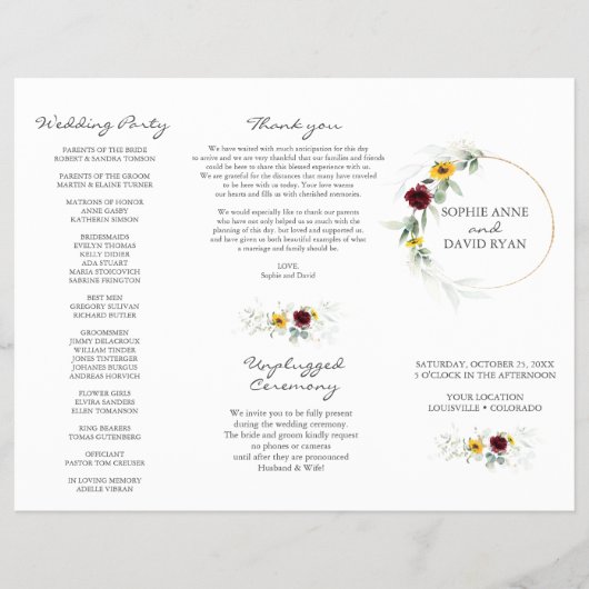 エアリーグリーンフラワーズバーガンディ秋の結婚式 チラシ (正面)