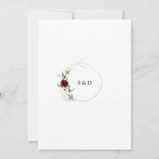 エアリーグリーンリーバーガンディフローラ結婚金ゴールド 招待状 (裏面)