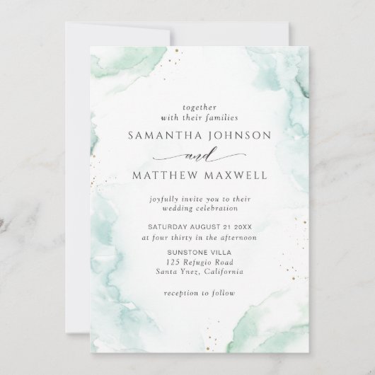 エアリーブルーターコイズウォーターカラー結婚式招待状 招待状 (正面)