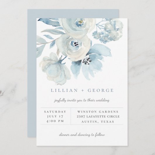 エアリーブルーフローラブーケ結婚式招待状 案内状 (正面/裏面)