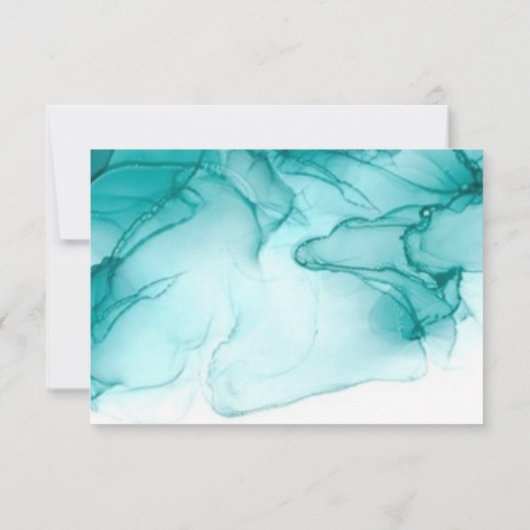 エアリーモダンブルーターコイズ金ゴールド結婚のエンクロージャ 出欠カード (裏面)