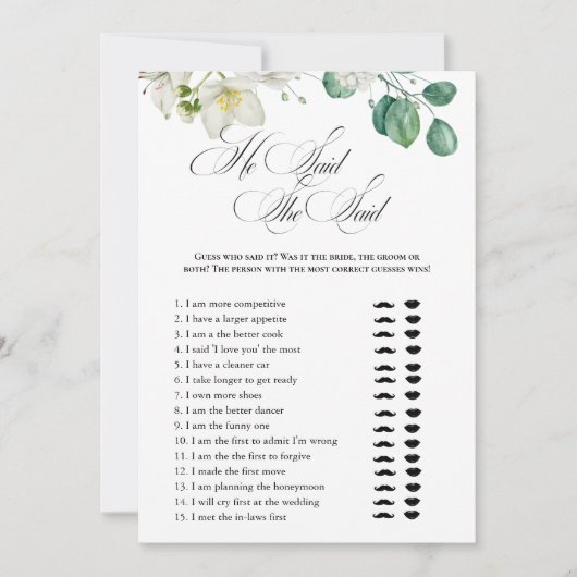 エアリーユーカリプトゥスグリーンリーボホ素朴ブライダルシャワー 招待状 (正面)