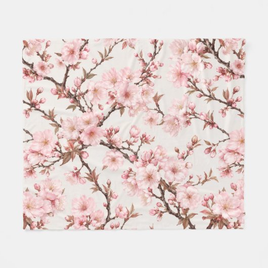 エアリー桜の植物画 フリースブランケット (正面(横))