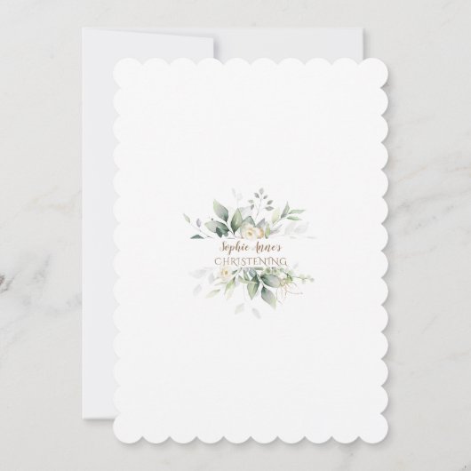 エアリー緑の金ゴールドフレームホワイトフローラ《キリスト教》洗礼式や命名式 招待状 (裏面)