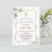 エアリー緑の金ゴールドフレームホワイトフローラ《キリスト教》洗礼式や命名式 招待状 (スタンド正面)