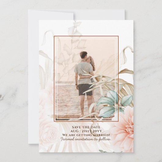 エアリー ボーホー パンパス グラス ライト ピンク ウェディング セーブザデート (正面)