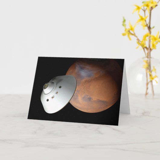 エアロシェルカプセル型の宇宙船が火星に接近する。 カード (黄色い花)