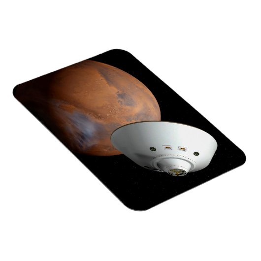エアロシェルカプセル型の宇宙船が火星に接近する。 マグネット (右側)