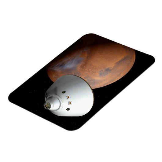 エアロシェルカプセル型の宇宙船が火星に接近する。 マグネット (左側)