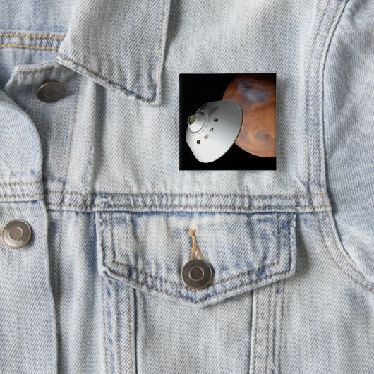 エアロシェルカプセル型の宇宙船が火星に接近する。 缶バッジ (インサイチュ)