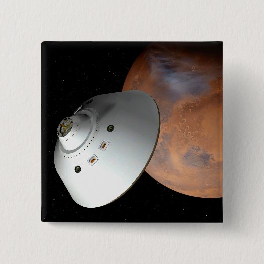 エアロシェルカプセル型の宇宙船が火星に接近する。 缶バッジ (正面)