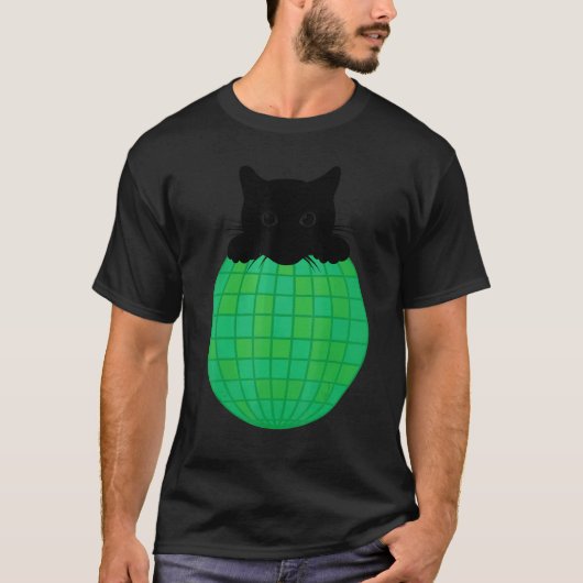 エアロビクス ディスコボール 緑 自然 黒猫 ディスコ Tシャツ (正面)