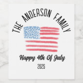 エアーブラシパーソナライズされたアメリカ国旗の苗字 ワインラベル (シングルラベル)