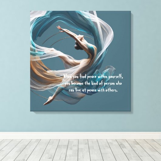 エアー飛んでいるヨガインストラクターピラティスフィットネス キャンバスプリント (インサイチュ (ウッドフロア))