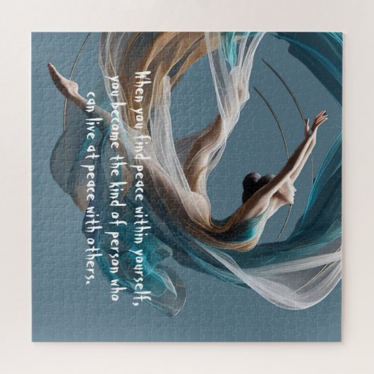 エアー飛んでいるヨガインストラクターピラティスフィットネス ジグソーパズル (横)