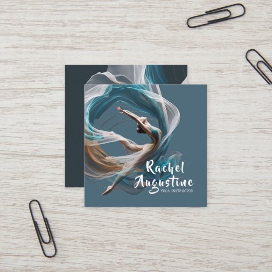 エアー飛んでいるヨガインストラクターピラティスフィットネス スクエア名刺 (正面/裏面インサイチュ)